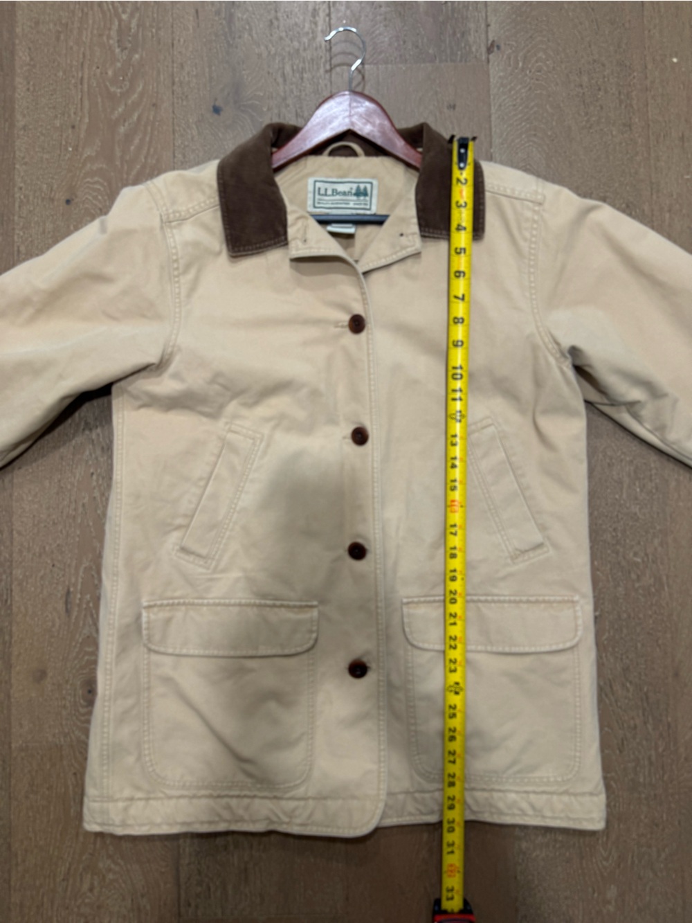 L.L. Bean Women's Khaki Barn Coat with Brown Corduroy Collar - Picture 10 of 10